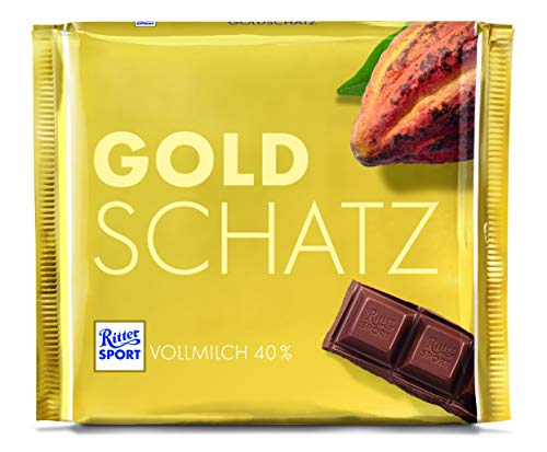 RITTER SPORT 250g Goldschatz, hochwertige Vollmilchschokolade, verfeinert mit Trinitario-Kakao und dezenter Milchnote, 250g Großtafel von Ritter Sport