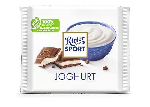 RITTER SPORT Joghurt (12 x 100 g), Vollmilch-Schokolade mit Joghurt gefüllt, erfrischende Magermilch-Joghurt-Creme, Tafelschokolade im Knickpack von Ritter Sport