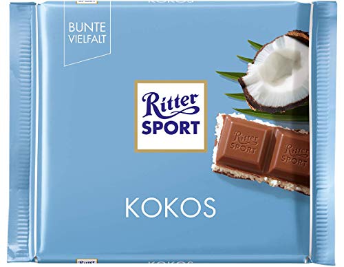 RITTER SPORT Kokos, 100 g, Vollmilchschokolade gefüllt mit köstlicher Kokos-Creme & knusprigen Kokosraspeln, schokoladiger Kokosnuss-Traum für zu Hause von Ritter Sport