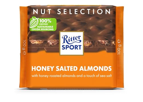 RITTER SPORT Nuss-Klasse Honig-Salz-Mandel, 100 g, Nussschokolade mit ganzen Mandeln, süßem Honig & einer feinen Salznote, leckere süß-salzige Schokolade von Ritter Sport