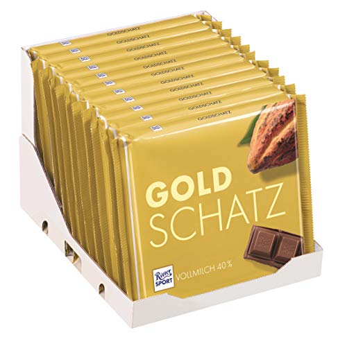 Ritter Sport 250g Goldschatz (11 x 250 g), hochwertige Vollmilchschokolade, verfeinert mit Trinitario-Kakao und dezenter Milchnote, 250g Großtafel von Ritter Sport