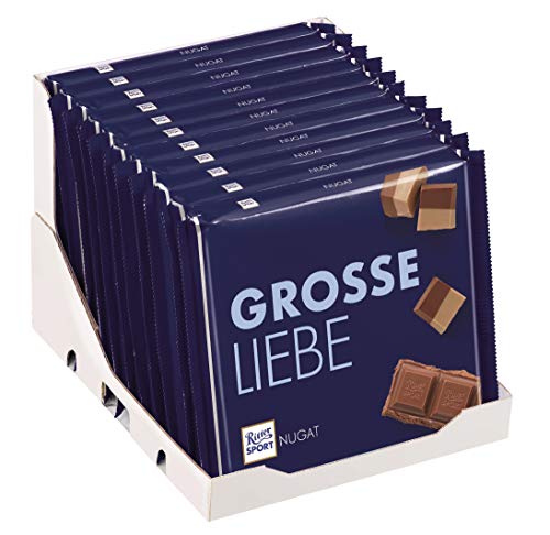 Ritter Sport 250g Nugat (11 x 250 g), Große Tafel Schokolade mit cremig-feinem Nugat, Edelnugat umhüllt von feiner Vollmilchschokolade, Großtafel von Ritter Sport