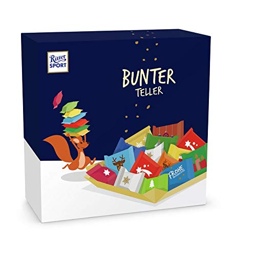 Ritter Sport Bunter Teller, 3 x 230 g, mini Schokoladen zum Teilen zu Weihnachten in vielen Sorten, ideales Mitbringsel & Geschenk aus einer leckeren Vollmilchschokoladen Mischung von Ritter Sport