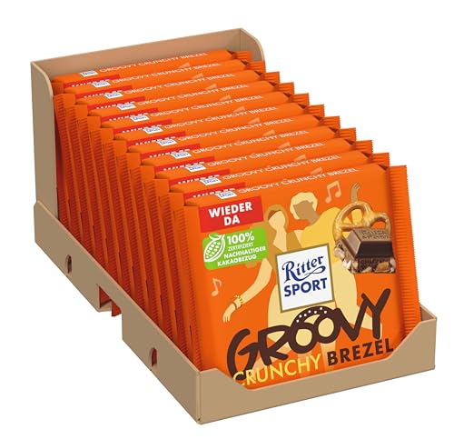 Ritter Sport Crunchy Brezel, Vollmilchschokolade mit knusprigen Brezelstückchen, Schokoladen-Klassiker zum Teilen mit Freunden, 11 x 100g Tafeln von Ritter Sport