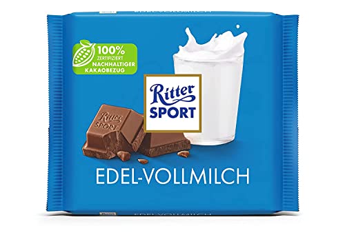 Ritter Sport Edel-Vollmilch 100 g, hochwertige Vollmilchschokolade, die auf der Zunge zergeht, intensiver Geschmack dank edlen Kakaobohnen aus Peru von Ritter Sport