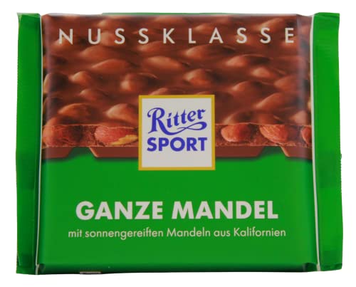 Ritter Sport Ganze Mandel (11 x 100 g), Vollmilchschokolade mit knackigen, ganzen Mandeln, handverlesen aus Kalifornien, Tafelschokolade von Ritter Sport