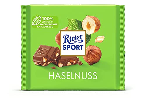 Ritter Sport Haselnuss 250 g, Vollmilchschokolade mit gerösteten Haselnüssen, Riesentafel mit nussigem Geschmack, Großpackung mit zartem Biss von Ritter Sport