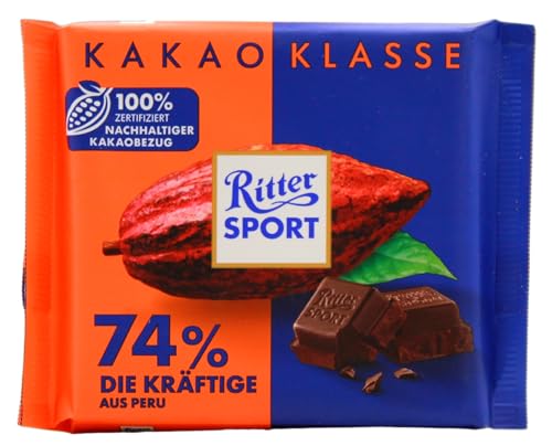 Ritter Sport 74% Peru - Die Kräftige, Zartbitterschokolade mit intensivem Kakao-Geschmack, Schokoladen-Klassiker zum Teilen mit Freunden, 12 x 100g Tafeln von Ritter Sport