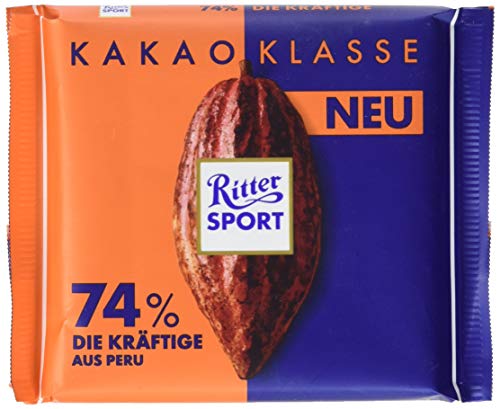 Ritter Sport Kakao-Klasse: Die Kräftige 74 % aus Peru (12 x 100 g), Edel-Bitterschokolade mit intensivem Kakao aus Peru, besondere Schokolade, Kakaogehalt: mind. 74 % von Ritter Sport