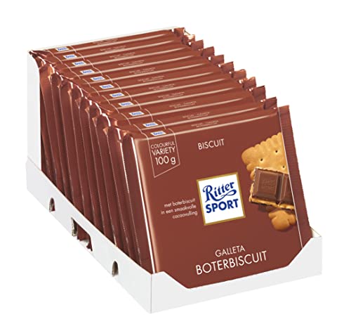 Ritter Sport Knusperkeks (11 x 100 g), Vollmilchschokolade mit Keks und Milch-Kakao-Creme, Schokolade mit Butterkeks, knusprige Tafelschokolade von Ritter Sport