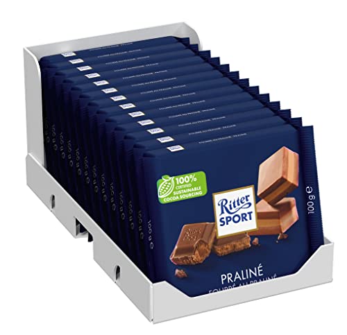 Ritter Sport Nugat, Tafelschokolade mit cremig-feinem Edelnugat aus goldbraun gerösteten Haselnüssen mit feiner Vollmilchschokolade, perfekt zum Naschen, 13 x 100g von Ritter Sport