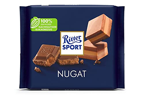 Ritter Sport Nugat 100 g, Tafelschokolade mit cremig-feinem Nougat, Edelnugat aus goldbraun gerösteten Haselnüssen mit feiner Vollmilchschokolade, mit intensivem Nussgeschmack von Ritter Sport