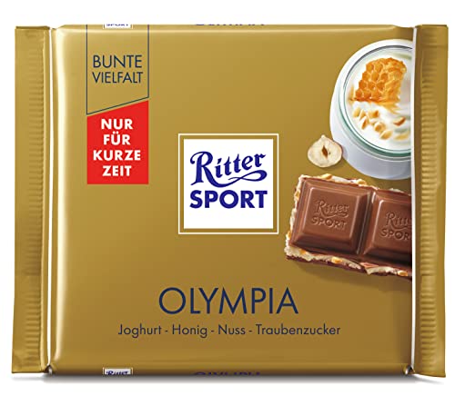 Ritter Sport Olympia (12 x 100 g), Vollmilchschokolade mit Joghurt und Honig, verfeinert mit Nuss und Traubenzucker, knusprig gefüllte Schokolade von Ritter Sport