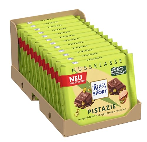 Ritter Sport Pistazie, Vollmilchschokolade mit feinen Pistazienstückchen, Schokoladen-Klassiker zum Teilen mit Freunden, 12 x 100g Tafeln von Ritter Sport