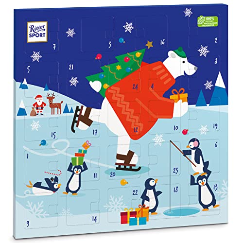 Ritter Sport Quadrat-Adventskalender, 347 g, bunter Weihnachtskalender mit 24 Schokoladenstücken in 8 leckeren Sorten, versüßt (Kindern) das Warten auf Weihnachten von Ritter Sport