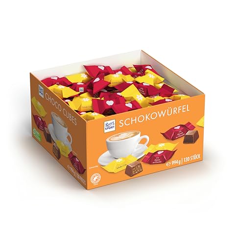 Ritter Sport Schokowürfel Thekendisplay, verschiedene Schokoladenvariationen, für Schokoladenliebhaber, perfekt für Büro, Meetings und gemeinsame Genussmomente, 994g (130 Stück) von Ritter Sport