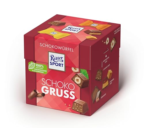 Ritter Sport Schokowürfel Schokogruss, Schoko Crisp, Karamell, Edelnugat und Voll-Nuss in Nugatcreme, perfekt zum Naschen und Genießen, 8 Boxen mit je 176 g von Ritter Sport