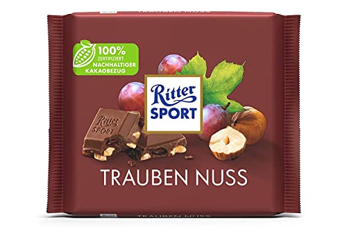 Ritter Sport Trauben Nuss 100 g, Vollmilchschokolade mit saftigen Trauben und knackigen Nüssen, Tafelschokolade mit fruchtig-nussigem Geschmack von Ritter Sport