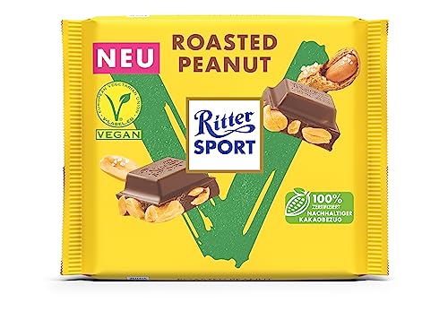 Ritter Sport Vegan Roasted Peanut 100 g, Schokolade-Kuvertüre mit knackig gerösteten & gesalzenen Erdnüssen, leckere Schokoladentafel als ideale Mischung aus süßen und salzigen Snacks von Ritter Sport