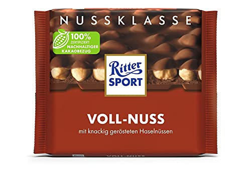 Ritter Sport Voll-Nuss 100 g, Vollmilchschokolade mit knackigen, ganzen Haselnüssen, Nussschokolade aus hochwertigem Kakao, Schokoladentafel für Genießer des Klassikers von Ritter Sport