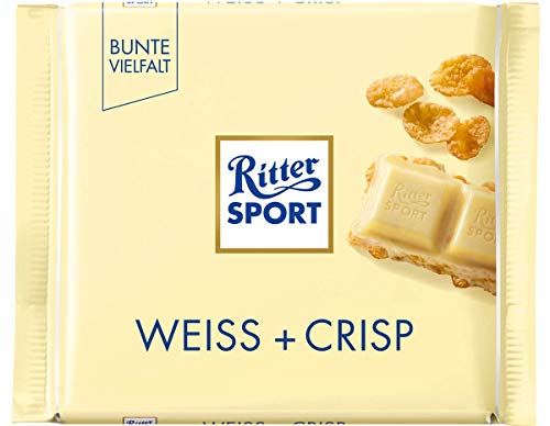 Ritter Sport Weiss + Crisp (10 x 100 g), Weiße Schokolade mit Crisp, verfeinert mit Cornflakes und Reis-Flakes, Tafelschokolade weiß von Ritter Sport