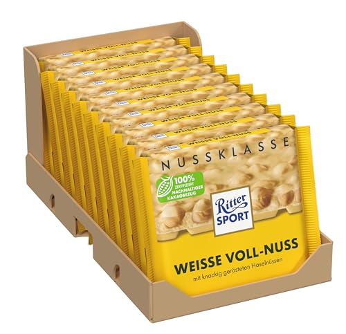 Ritter Sport Weisse Voll-Nuss, Weiße Schokolade mit ganzen Haselnüssen, Schokoladen-Klassiker zum Teilen mit Freunden, 10 x 100g Tafeln von Ritter Sport