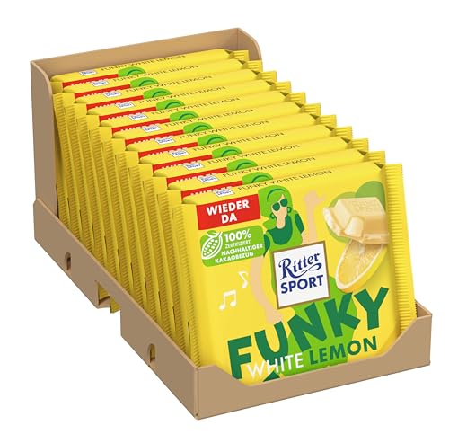 Ritter Sport White Lemon, Weiße Schokolade mit zartem Zitronen-Geschmack, Schokoladen-Klassiker zum Teilen mit Freunden, 12 x 100g Tafeln von Ritter Sport