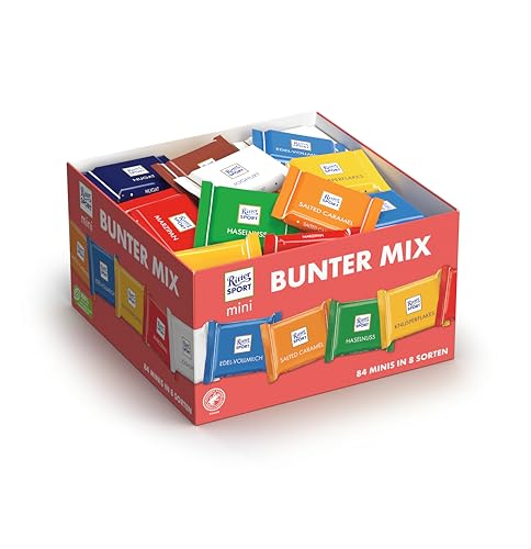 Ritter Sport mini Bunter Mix, Schokolade, Vollmilchschokolade, Halbbitter- & Edelvollmilch-Schokolade, perfekt zum Naschen und Genießen, 4 x 1,4 kg (336 Stück) von Ritter Sport