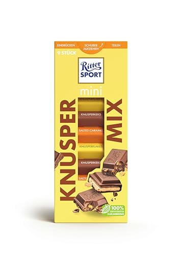 Ritter Sport mini Turm Knusper Mix, verschiedene Schokoladenvariationen mit knusprigen Zutaten, ideal zum Teilen und Genießen, 1 Box, 150g von Ritter Sport