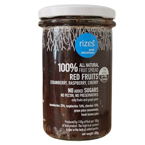 Rizes Greek Delicatessen 100% natürlicher Fruchtaufstrich aus roten Früchten (Erdbeere, Himbeere, Kirsche) - ohne Zuckerzusatz, ohne Pektin, ohne Konservierungsstoffe, 300 g von Rizes Greek Delicatessen