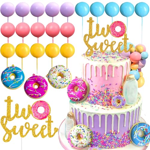 Roaring Good Time Zwei süße Kuchen Topper Zwei süße Geburtstag Partyzubehör Donut Grow Up BabySprinkle Dekorationen Macaron Balls Mini Donut Cupcake Topper für Geburtstag Partyzubehör von Roaring Good Time