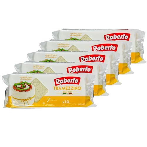 Roberto - 5er Pack Original italienisches Tramezzino Tramezzini Weißbrot - Weissbrot Tramezzone Tramezzinibrot (Toast ohne Rand, Rinde) in 500 g Packung von Roberto