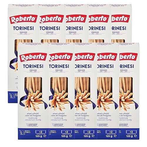 Roberto Grissini Torinesi 10x125g Beutel | ultra-dünne Brotstangen | als Snack, Beilage oder im Büro | auch perfekt zu Käse- oder Salamiplatten von Zeelec