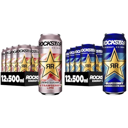 Rockstar Energy Drink Strawberry Lime Zero Sugar (12 x 500ml) + Rockstar Energy Drink Blueberry (12 x 500ml) von Rockstar