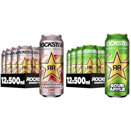 Rockstar Strawberry Lime Zero Sugar + Sour Apple, EINWEG (2 x 12 x 500ml) von Rockstar