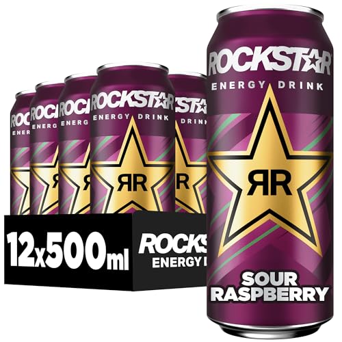 Rockstar Energy Drink Sour Raspberry - Saures, koffeinhaltiges Erfrischungsgetränk für den Energie Kick, EINWEG (12 x 500ml) (Verpackungsdesign kann abweichen) von Rockstar