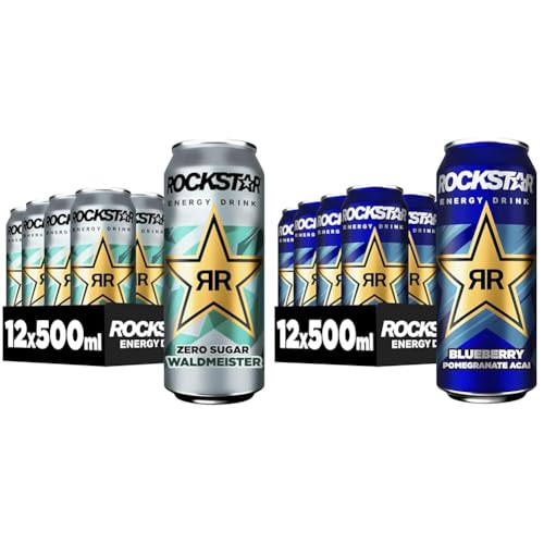 Rockstar Energy Drink Waldmeister Zero Sugar (12 x 500ml) + Rockstar Energy Drink Blueberry (12 x 500ml) von Rockstar