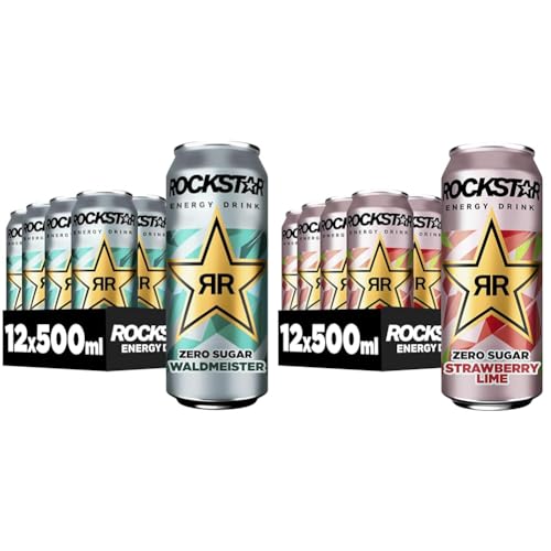 Rockstar Energy Drink Waldmeister Zero Sugar (12 x 500ml) + Rockstar Energy Drink Strawberry Lime Zero Sugar (12 x 500ml) von Rockstar