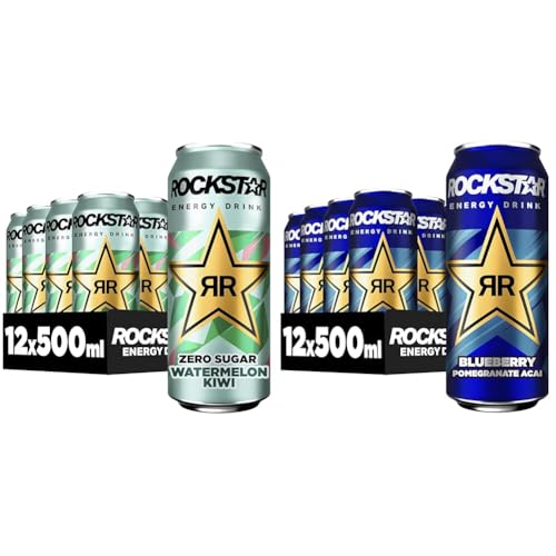 Rockstar Watermelon Kiwi Zero Sugar + Blueberry, EINWEG (2 x 12 x 500ml) von Rockstar