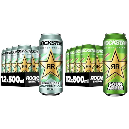 Rockstar Watermelon Kiwi Zero Sugar + Sour Apple, EINWEG (2 x 12 x 500ml) von Rockstar