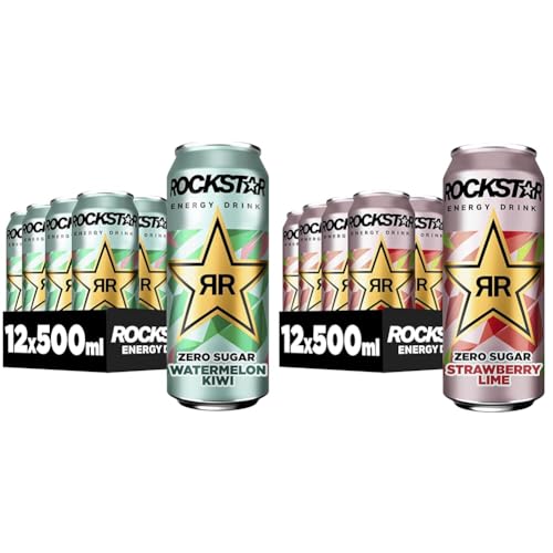 Rockstar Energy Drink Watermelon Kiwi Zero Sugar (12 x 500ml) + Rockstar Energy Drink Strawberry Lime Zero Sugar (12 x 500ml) von Rockstar