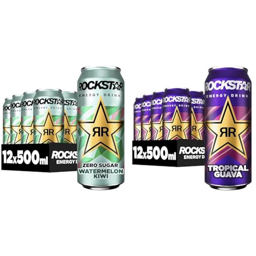 Rockstar Energy Drink Watermelon Kiwi Zero Sugar (12 x 500ml) + Rockstar Energy Drink Tropical Guava (12 x 500ml) von Rockstar