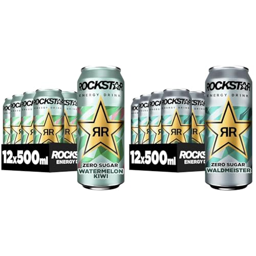 Rockstar Energy Drink Watermelon Kiwi Zero Sugar (12 x 500ml) + Rockstar Energy Drink Waldmeister Zero Sugar (12 x 500ml) von Rockstar