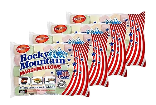 Rocky Mountain Marshmallows Fruity 4x300g, bunte traditionell Amerikanische Süßigkeiten zum Rösten am Lagerfeuer, Grillen oder Backen, Fruchtgeschmack, 4x340g von Rocky Mountain Marshmallows,