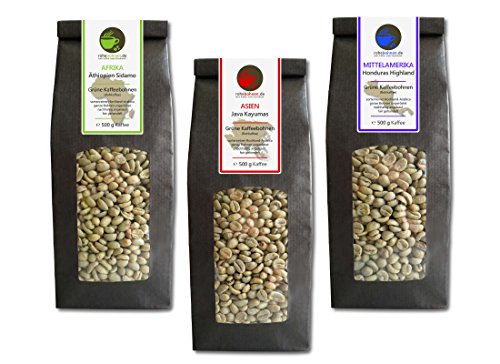 Rohkaffee - Grüner Kaffee Äthiopien, Java, Bio Honduras (grüne Kaffeebohnen Sparpack 3x500g) von Rohebohnen