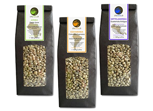 Rohkaffee - Grüner Kaffee Kenia, Kolumbien, Guatemala (grüne Kaffeebohnen Sparpack 3x500g) von Rohebohnen