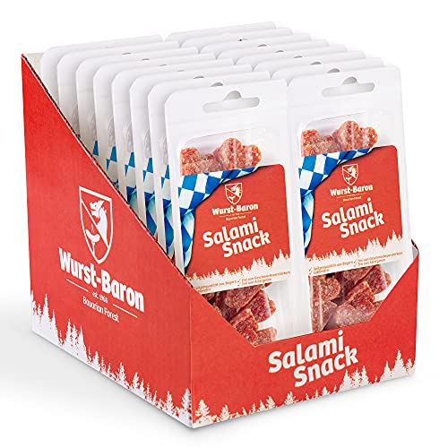 WURSTBARON® - Salami Mini Herzchen - Original Wurst Snack aus Bayern - Karton mit 16x 50g (800g) - Snackbox Sticks Herzen von Pikanten