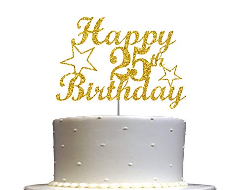 25 Geburtstag Gold Glitzer Kuchen Topper 25th Party Dekorationsideen Premium Qualität stabiler doppelseitiger Glitzer Acryl Stick Hergestellt in den USA von RokAPary