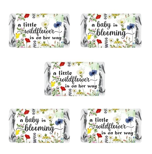 60 Wildflower Baby Shower Miniatures Candy Bar Wrapper Baby in Bloom Blooming Miniatures Candy Bar Aufkleber Dekorationen Süßigkeiten nicht enthalten Hergestellt in den USA von RokAPary