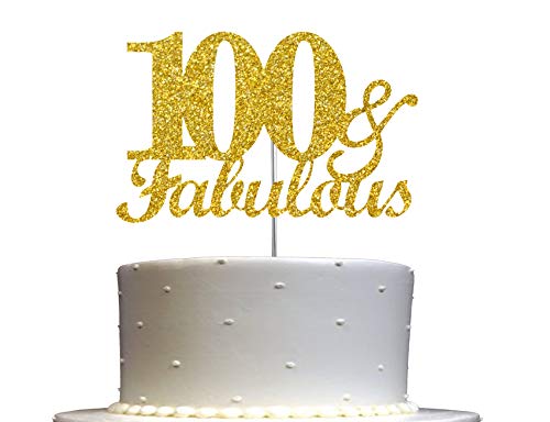 Fabulous & 100 Gold Glitzer Kuchen Topper 100th Geburtstag Party Dekorationsideen Premium Qualität stabiler doppelseitiger Glitzer Acryl Stick Hergestellt in den USA von RokAPary